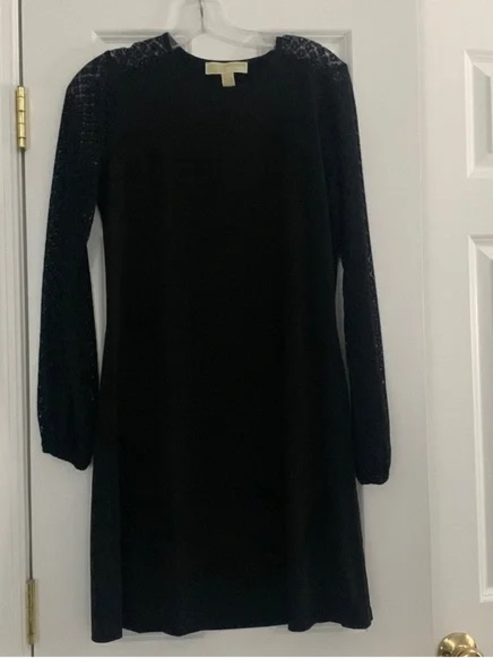 Michael Kors Black Long Sleeve Knit Dress with Lace Sleeves